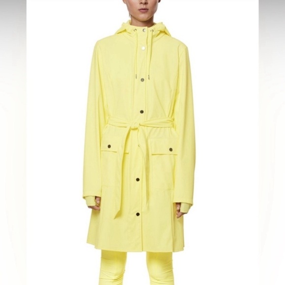 RAINS women’s CURVE Trench coat Style in yellow size Medium NWT - Picture 1 of 8